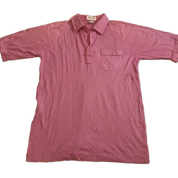 Vintage 90s Arrow Tournament Polo Shirt Large Pink Distressed Faded No Buttons - Picture 1 of 6
